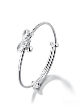 高档c礼lect珂里蝴蝶结银手镯女银年轻款银镯子999足银心实纯生日