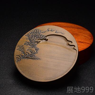 高档国家非遗 歙砚雕刻技艺《博艺山水》老坑歙砚台 天然原石精工