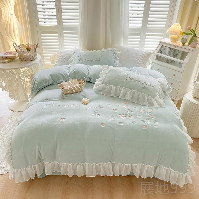 高档加厚奶绒四件套牛冬季瑚绒床单被套款冬法兰绒面公主风床上珊