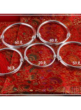 高档纯手工定制镯 99可9纯银 实心伸推拉粗细可调节银手 光面银镯