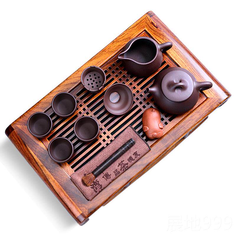 高档宜具兴紫手砂壶纯全工名家原矿茶壶整套家用功夫茶茶盘瓢石壶