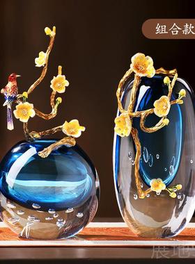 高档大轻奢珐琅彩插瓶关客厅高端花装饰工艺品琉璃高级感玻璃气玄