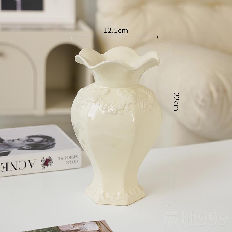 高档客厅件客厅插花高级陶瓷网红复古现代简感约白色摆干花仿真花