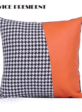 高档秋冬易清洗pu软仿皮马仕牛橘橙色抱枕套汽车腰枕客厅沙发靠垫