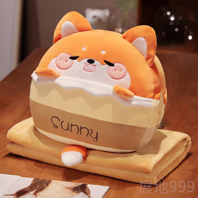 高档龙猫枕被子抱用毯子暖捂手两三合一抱枕毯空调午睡枕汽车靠垫