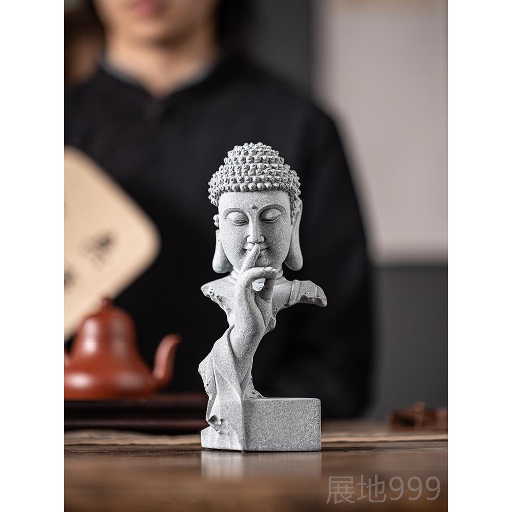 高档中式释迦牟尼如佛像摆件青砂石鱼缸造园艺景饰桌面茶室装品来