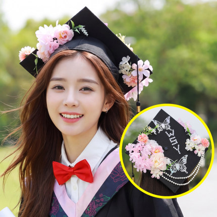 大学生毕业簪花学士帽手工成品拍照装饰毕业帽拍照硕士博士学士服
