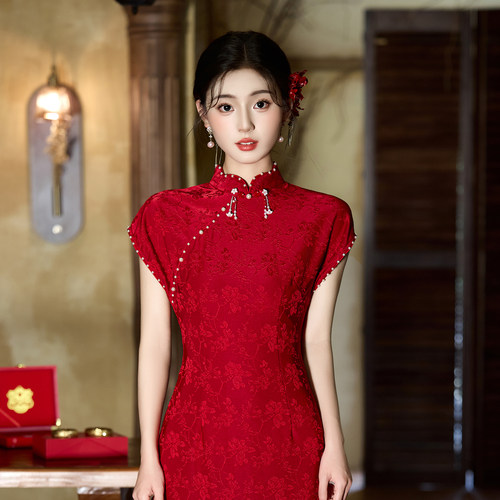 红色改良旗袍女新中式敬酒服