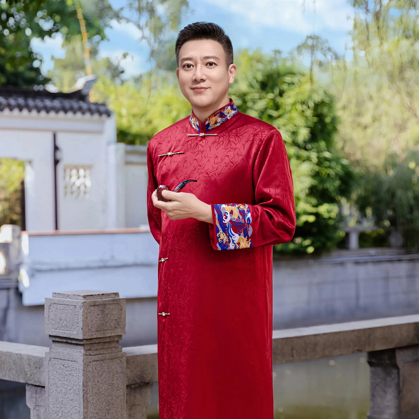 新中式唐装爸爸红色婚宴礼服