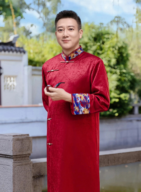 新中式唐装爸爸红色婚宴礼服2026新款国风高端爷爷中老年人过大寿