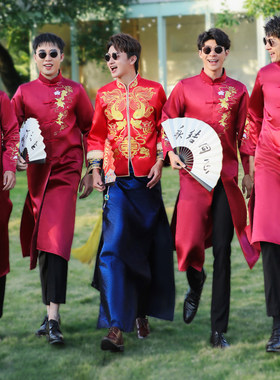 伴郎服中式男2025冬季新款兄弟装结婚礼服搞笑中国风唐装伴郎团服