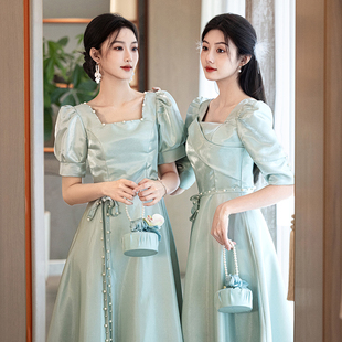 伴娘服女2025新款秋冬季缎面长裙晚礼服小个子高级感姐妹团伴娘裙