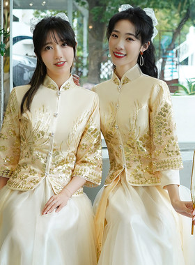 君英贤中式伴娘服长袖礼服