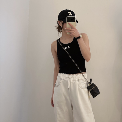 小标黑/白印花背心吊带时尚百搭女士夏季简约显瘦款7DHC23222