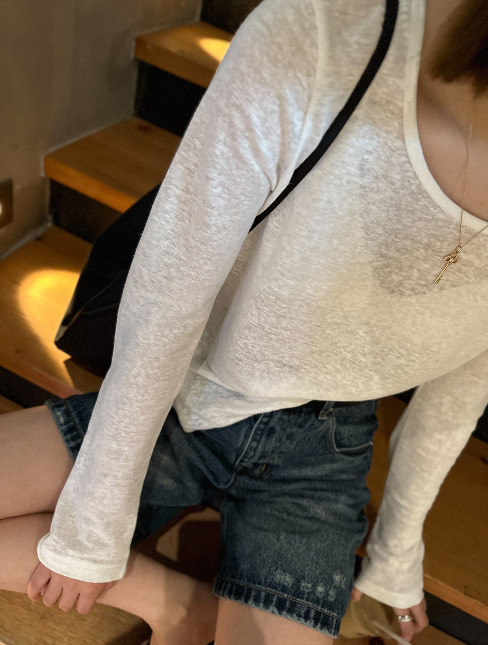 极简主义 24春夏亚麻长袖防晒高级简约风圆领T恤DGS004