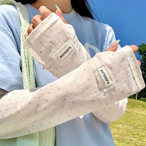 波点冰丝防晒袖套女夏季透气百搭护袖防紫外线护手臂宽松遮阳冰袖