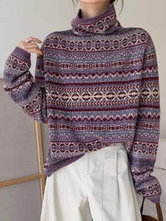 牦牛绒费尔岛自由领高领打底衫毛衣针织衫女款高端货2025新款秋冬