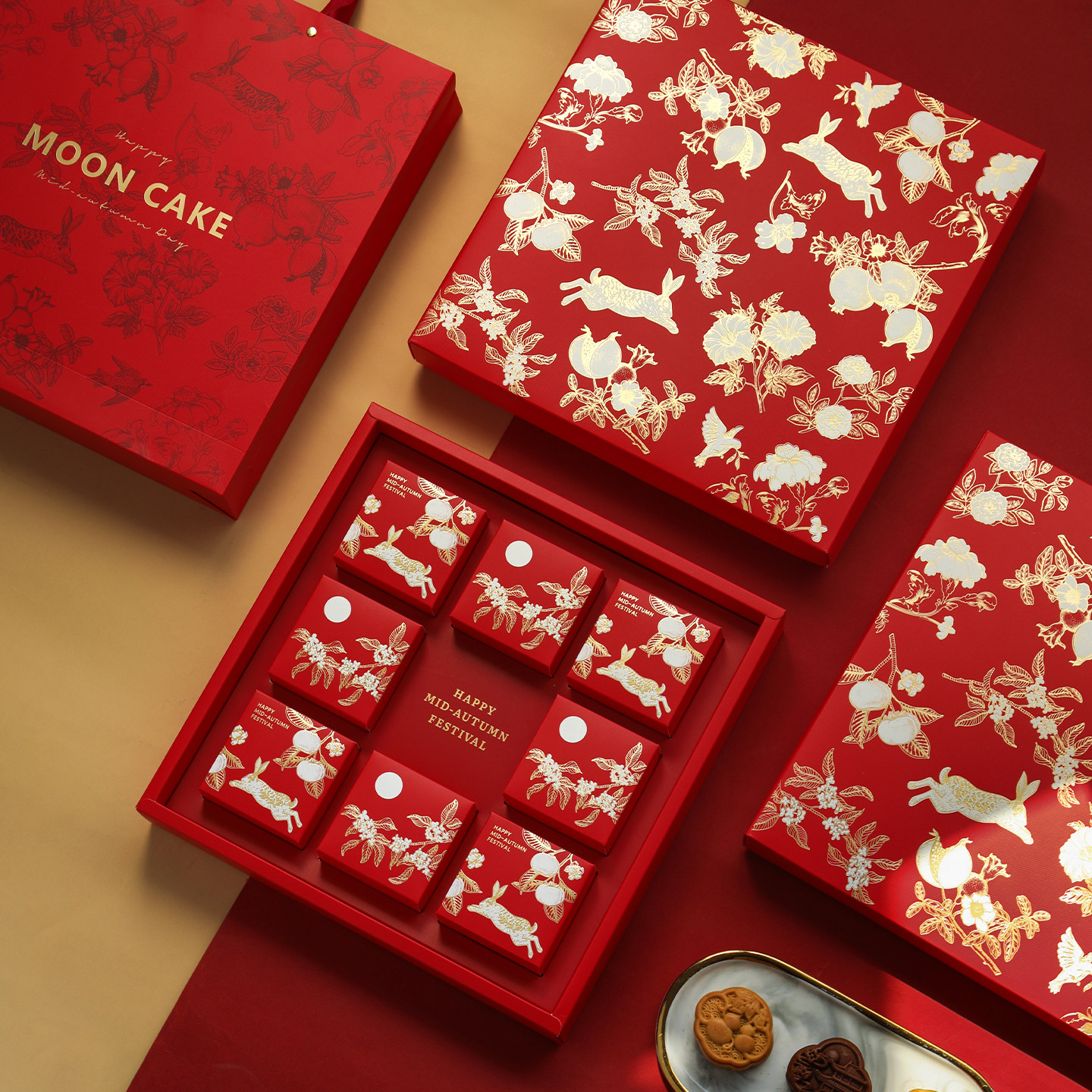 2026中秋月饼包装盒礼盒红色烫金高档蛋黄酥盒子空盒8粒装礼品盒