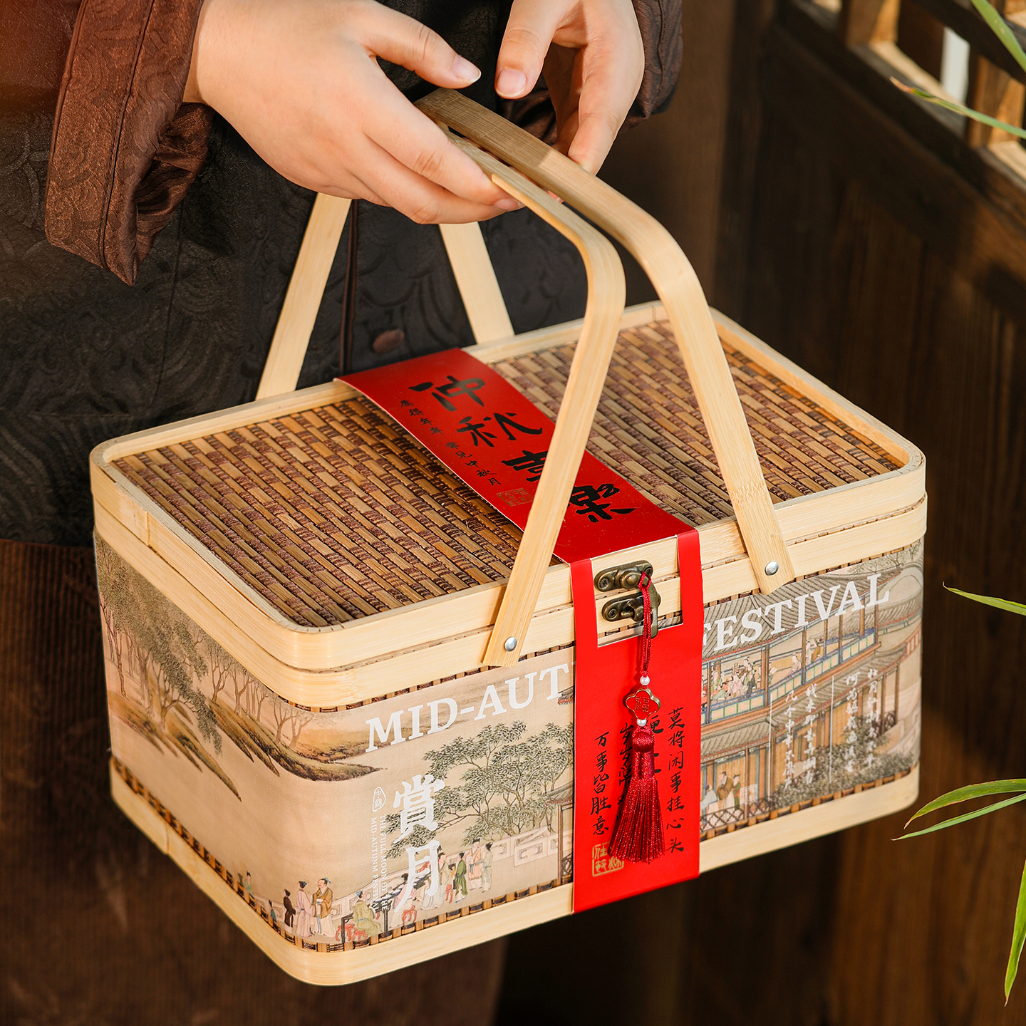 2025中秋礼盒月饼包装盒空盒高档手提竹编篮流心蛋黄酥盒子礼品盒