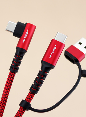 出口亚马逊JSAUX编织双Type-C数据线3米加长弯头 5A 100W PD快充线 适用于苹果15/16Pro华为三星小米笔记本