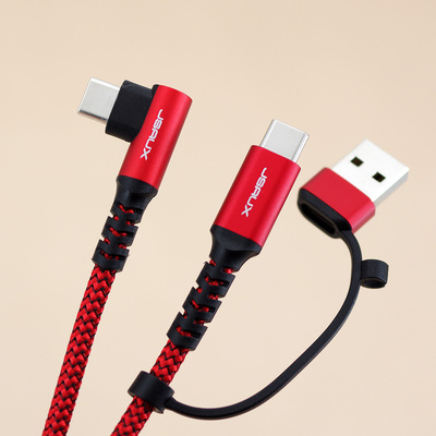 出口亚马逊JSAUX编织双Type-C数据线3米加长弯头 5A 100W PD快充线 适用于苹果15/16Pro华为三星小米笔记本