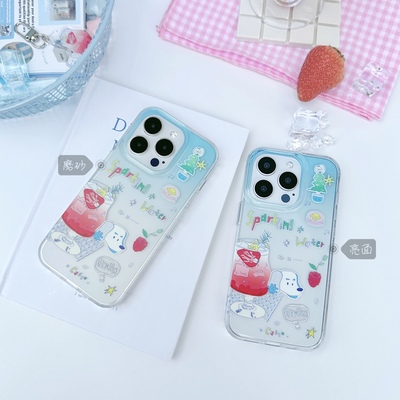 Casto原创蓝耳朵气泡水iPhone16promax手机壳双层imd磨砂/亮面适用苹果15pro14pm13创意ins风小狗手机保护套