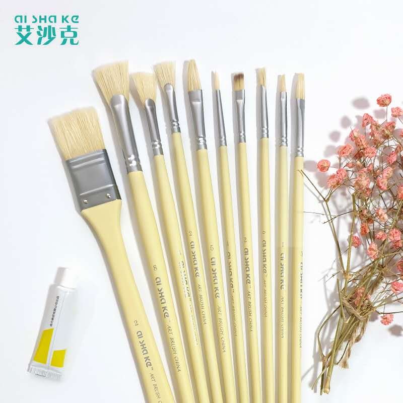 包邮艾沙克水粉笔10支套装猪鬃色彩/油画/丙烯鱼尾扇形笔勾线画笔