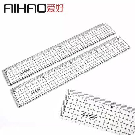 带波浪线直尺20cm透明塑料尺子九宫格网格刻度30厘米凹尺界尺槽尺