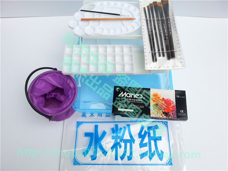 包邮12|18|24色水粉颜料初学者小学生儿童可用 工具箱套装+水粉纸