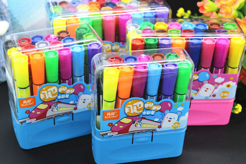 真彩爱好1218\24\36色短杆粗头水彩笔儿童小学生涂鸦彩色画笔盒装