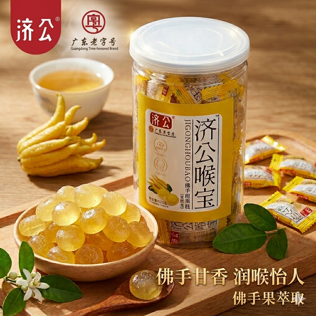 济公佛手柑果糕软糖水果软糖休闲零食薄荷草本润喉糖清新口气零食
