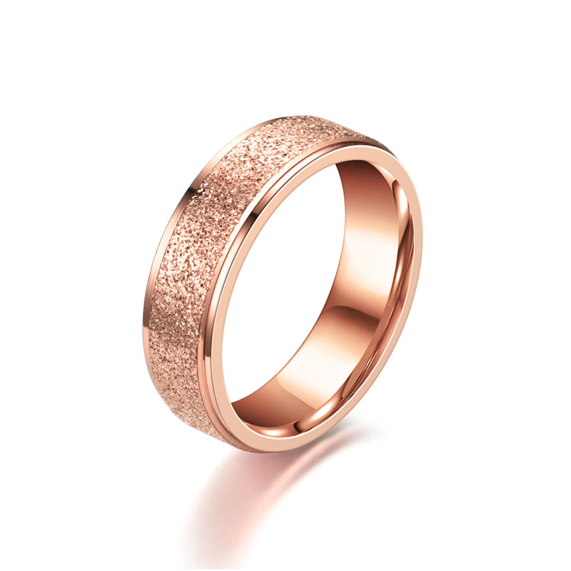 戒指环2mm4mm6mm不锈钢磨砂玫瑰金戒指台阶素圈简约时尚欧美钛钢