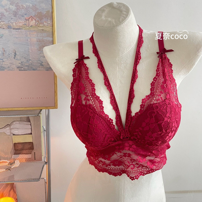 龙心升级2.0 小胸聚拢内衣女无钢圈挂脖纯欲法式蕾丝性感内搭文胸