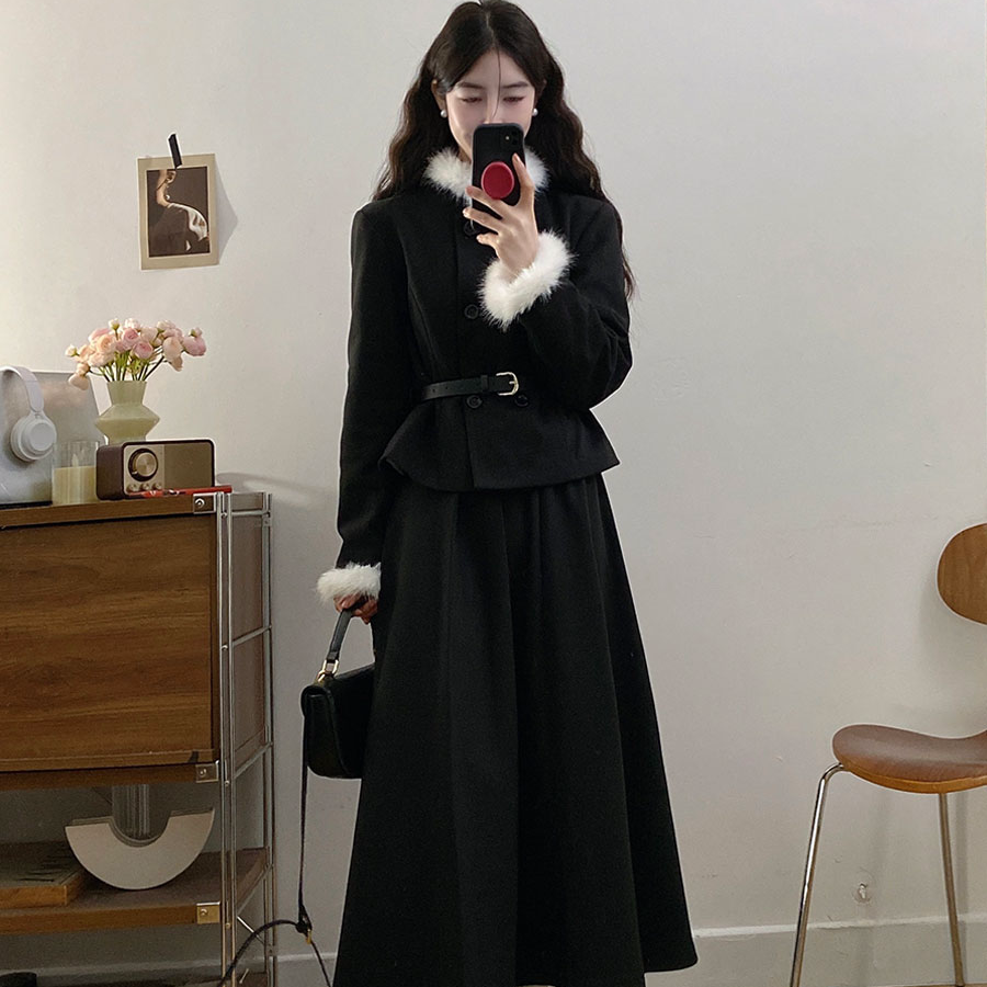 实拍2000套小香风千金感外套百褶半身裙女胖MM藏肉显瘦两件套