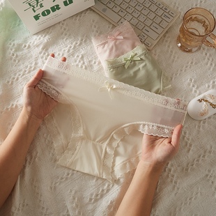 “奶油少女”【屁屁面膜裤】冰丝少女生春夏纯色速干蕾丝边三角裤