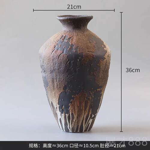正品陶花瓶复侘寂风粗景德镇摆件客厅插花中式古瓷陶罐古风陶干花