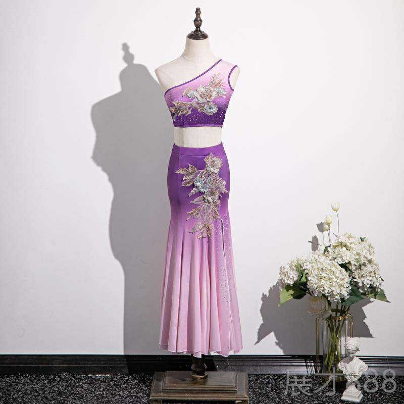 正品傣族舞蹈服修装出女童艺考身包鱼臀尾裙民族儿童孔雀舞蹈演服