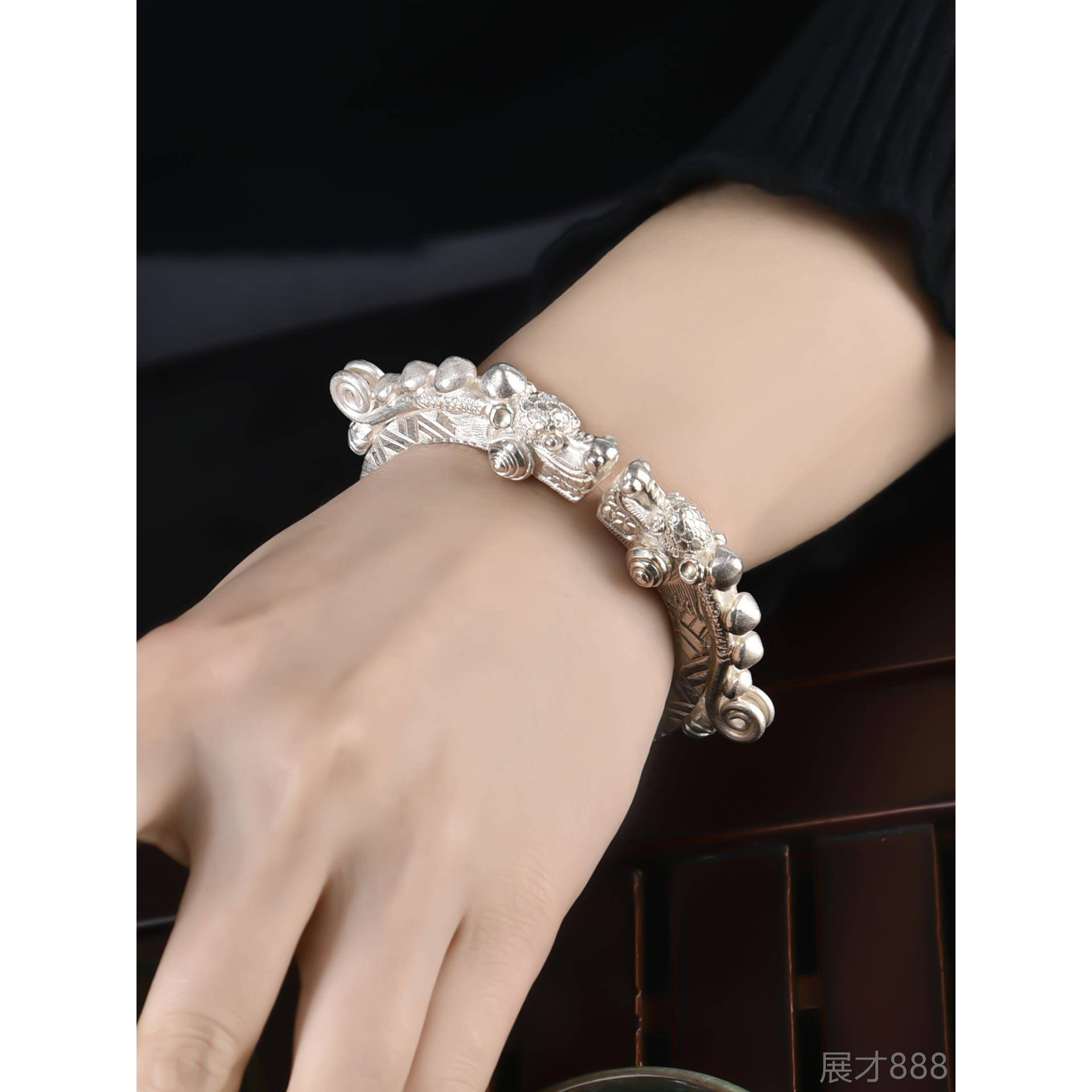 正品古风手镯镯女纯银中国风99纯银手9中性男活口时尚个女性潮龙