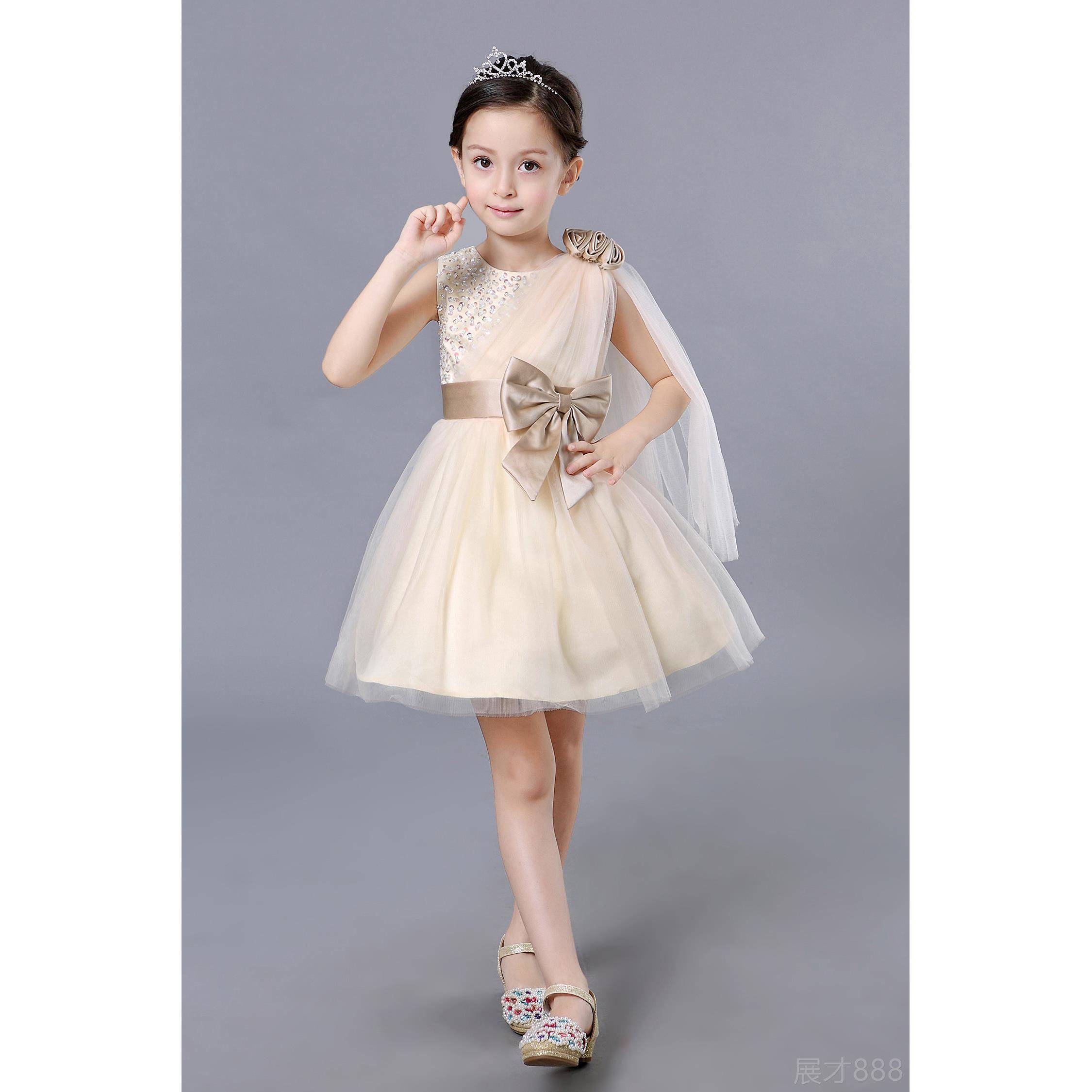 正品童装连衣蹈裙女童童公主裙花童礼服婚纱儿蓬蓬裙演出表演裙舞