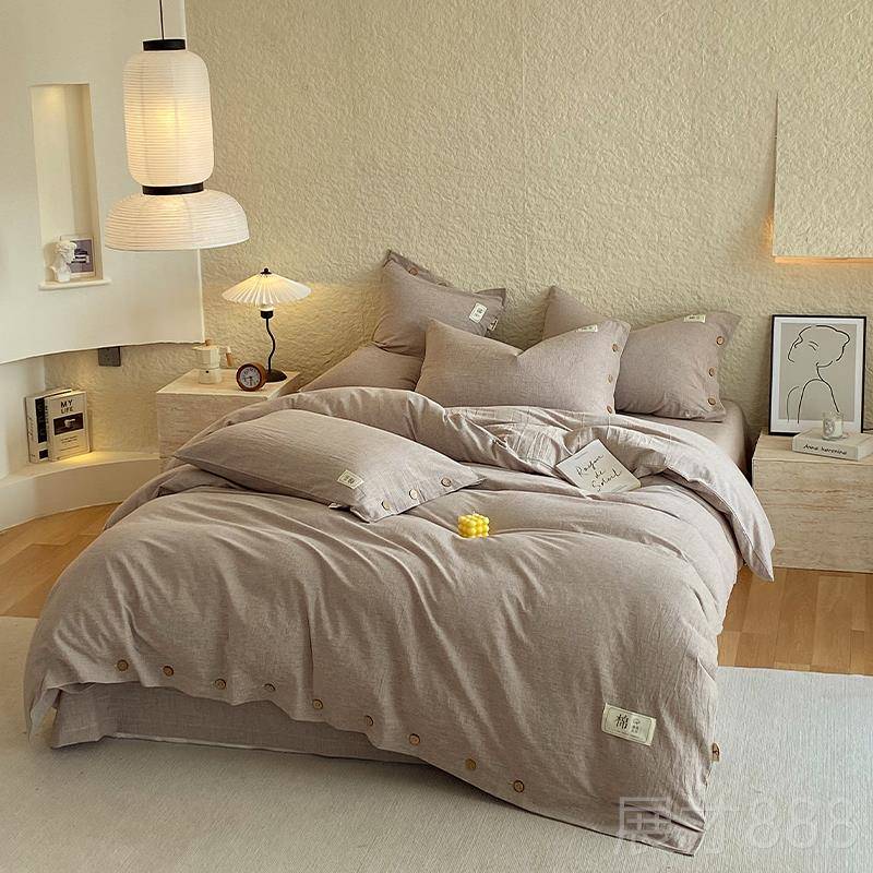 正品麻感纯棉床单被套四件套洗10上0全棉亲肤水床笠件款防滑床春