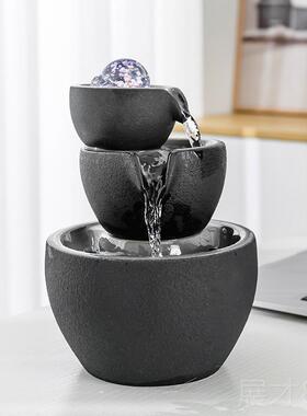 正品风水轮聚公泉宝盆流水喷招财猫陶瓷前台室客厅办桌面开业送礼