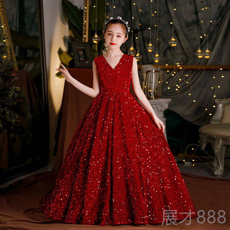 正品儿童礼服童公主裙高端拖主女持晚礼服模特走秀钢琴演人奏尾演