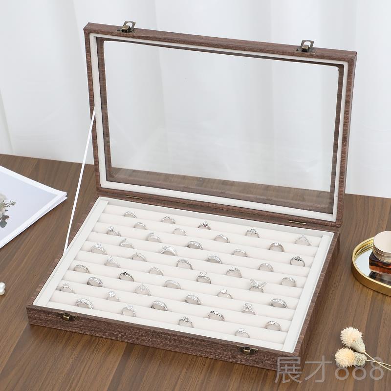 正品木纹首饰示盒耳收纳盒项链环手镯戒指大容量透式天窗可手饰品