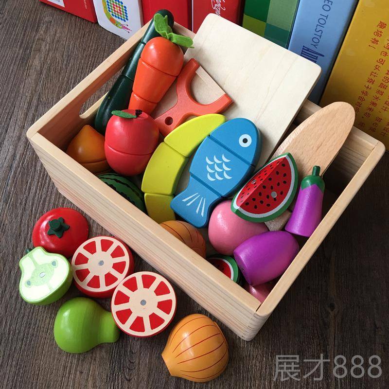 正品儿童礼家物木制磁性果蔬菜切切玩看3456岁小男女孩过扮家厨水