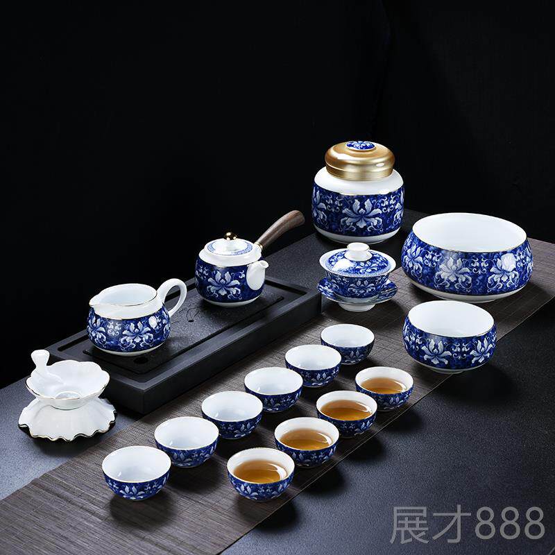 正品馨玉坊青花功夫茶子具用套碗装陶瓷家整套创意茶道茶壶茶杯盖
