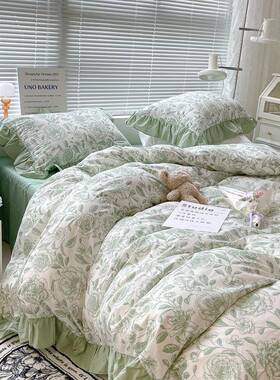 正品is复古本风女黑白素描花全棉床上四件套 韩国小仙纯赫棉被n套