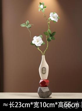 正品新中式细长高陶瓷造运景迎客松花瓶摆件石来转客厅玄关公办装