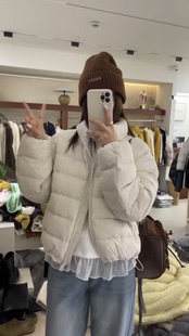 小版型羽绒服2025新款女短款无帽加厚保暖白鸭绒面包服外套冬季