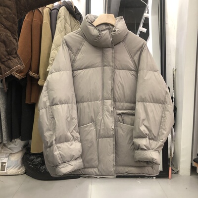 灰色立领短款羽绒服2025冬季轻薄大码小个子显瘦中长款设计感大衣