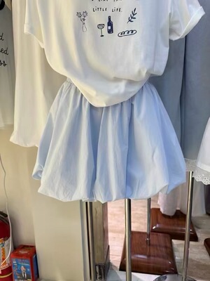 蓝色花苞半身裙2026新款小个子高腰云朵显瘦泡泡蓬蓬蛋糕包臀短裙